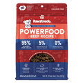 A package of Pawstruck brand air dried dog food in Beef recipe flavor. The packaging is predominantly red with an illustration of a dog and text detailing the product type and nutritional information.