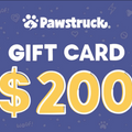 Pawstruck $200 giftcard image with a purple background with lots of cute dog related icons.