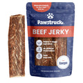 Blue bag of Beef Jerky Joint Health Treats for dogs with one piece of jerky outside.