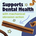 Different Pawstruck Bully Sticks Shapes with text highlighting dental health benefits on a blue and white background