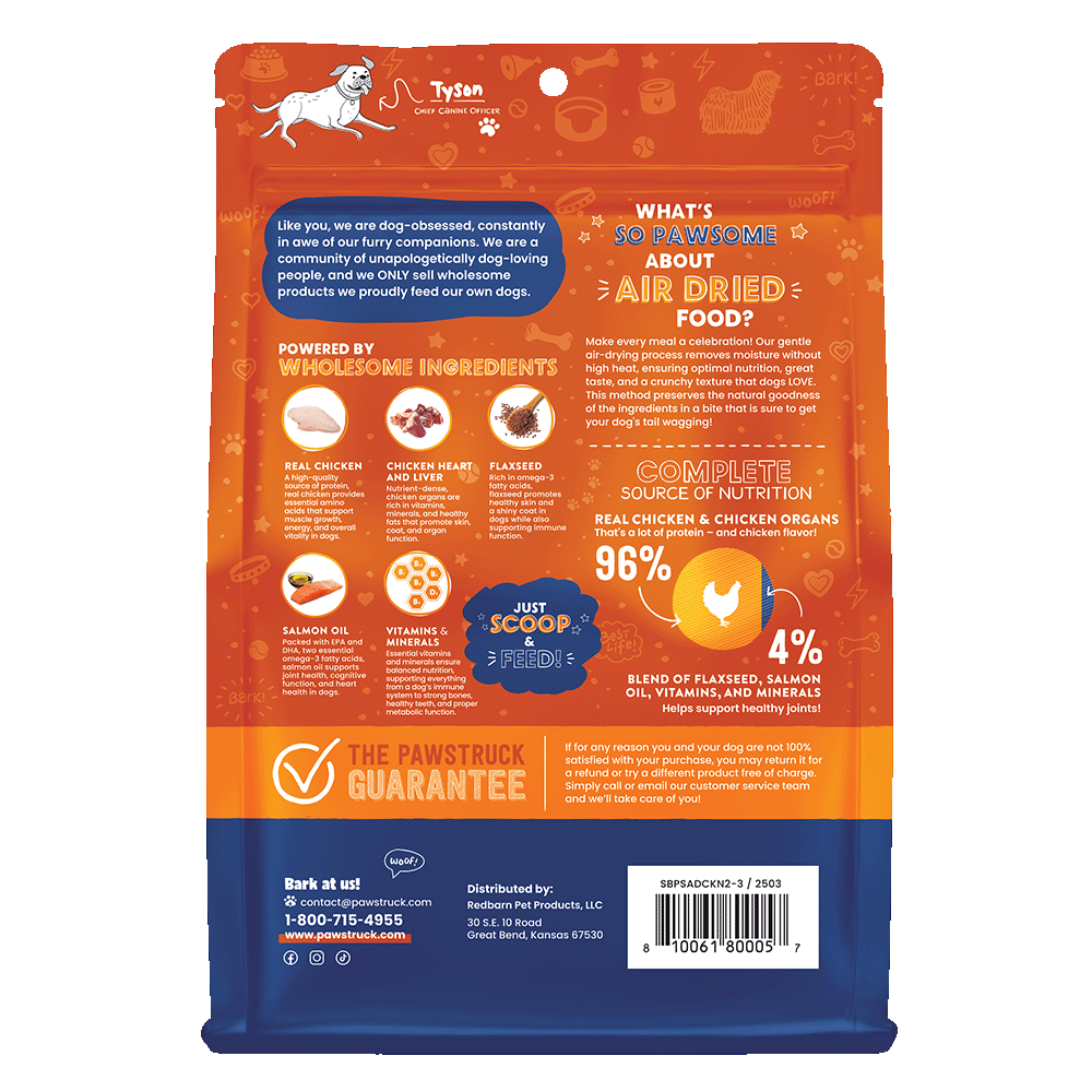 picture of the back of the package of air dried chicken food