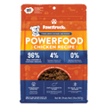 Packaging for Pawstruck Powerfood Chicken Recipe air dried dog food with highlights of 96% real chicken, 4% salmon oil, and 0% grain, soy, or gluten.