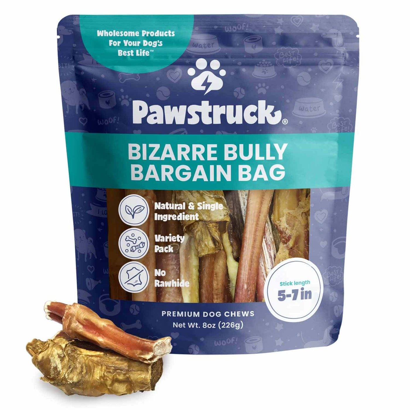 Product image of the Pawstruck 5-7in Bizarre Bully Stick Bargain 8oz Bag