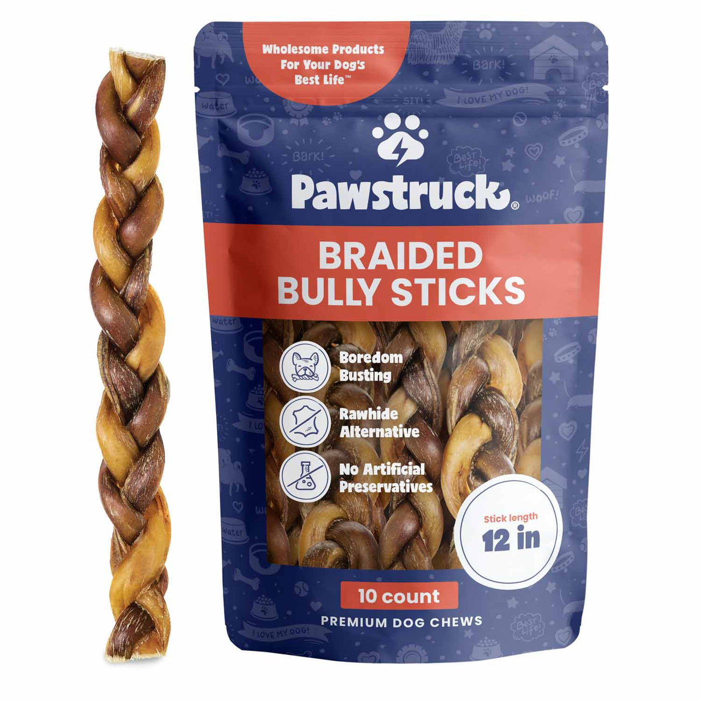 Product image of the Pawstruck 12" Braided Bully Sticks - 10 count pack