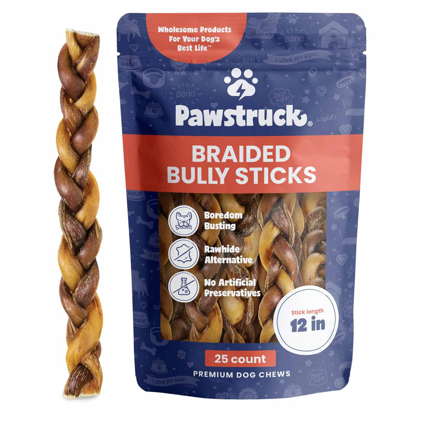 Product image of the Pawstruck 12" Braided Bully Sticks - 25 count pack