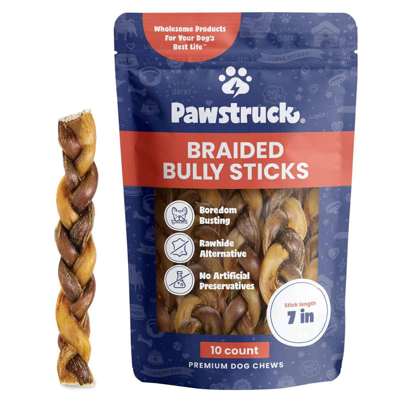 Product image of the Pawstruck 7" Braided Bully Sticks - 10 count pack
