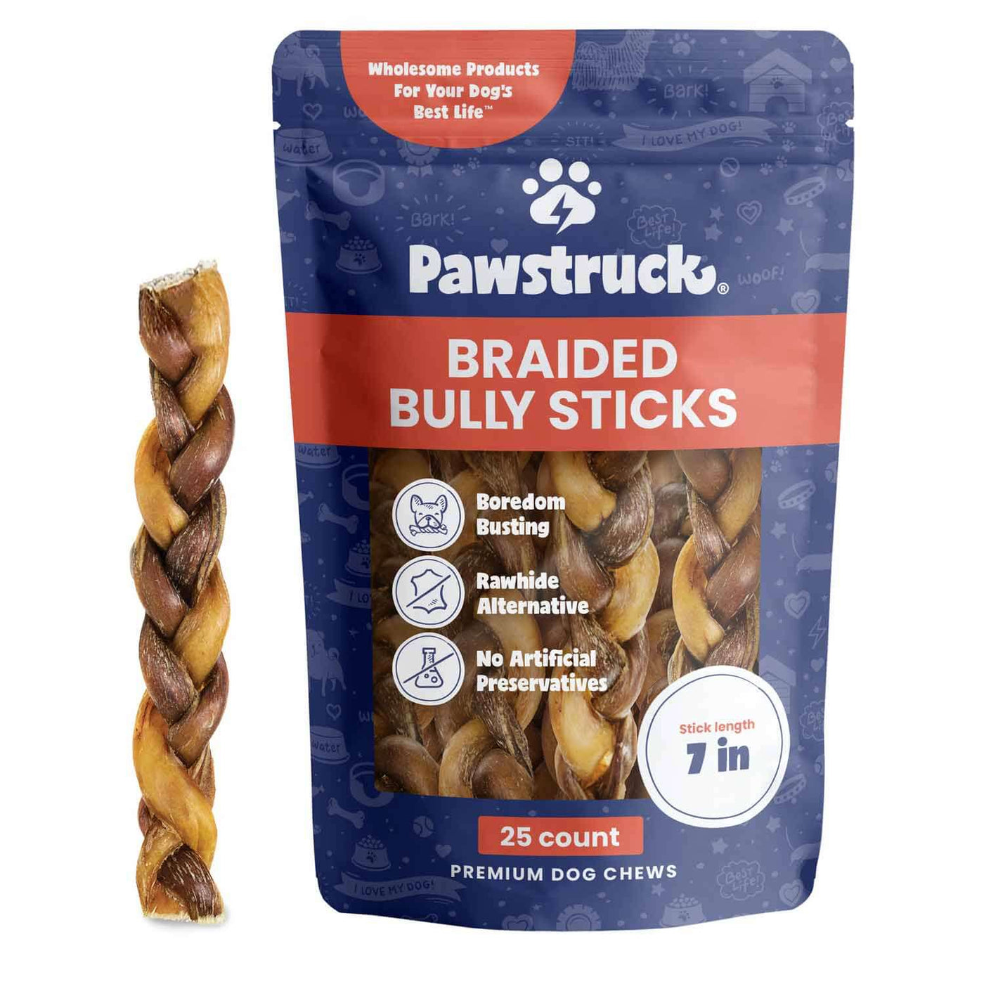 Product image of the Pawstruck 7" Braided Bully Sticks - 25 count pack