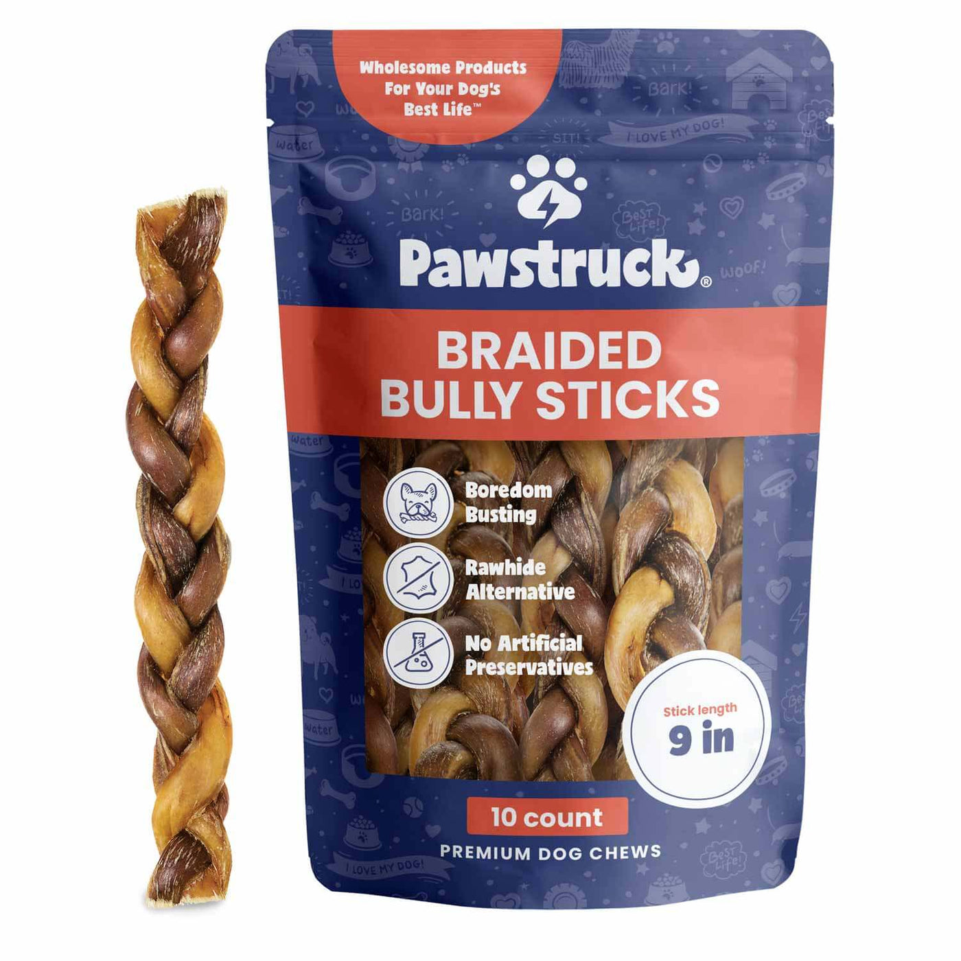Product image of the Pawstruck 9" Braided Bully Sticks - 10 count pack