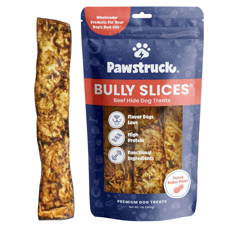 A bag ofBully Slices - Peanut Butter product for dogs