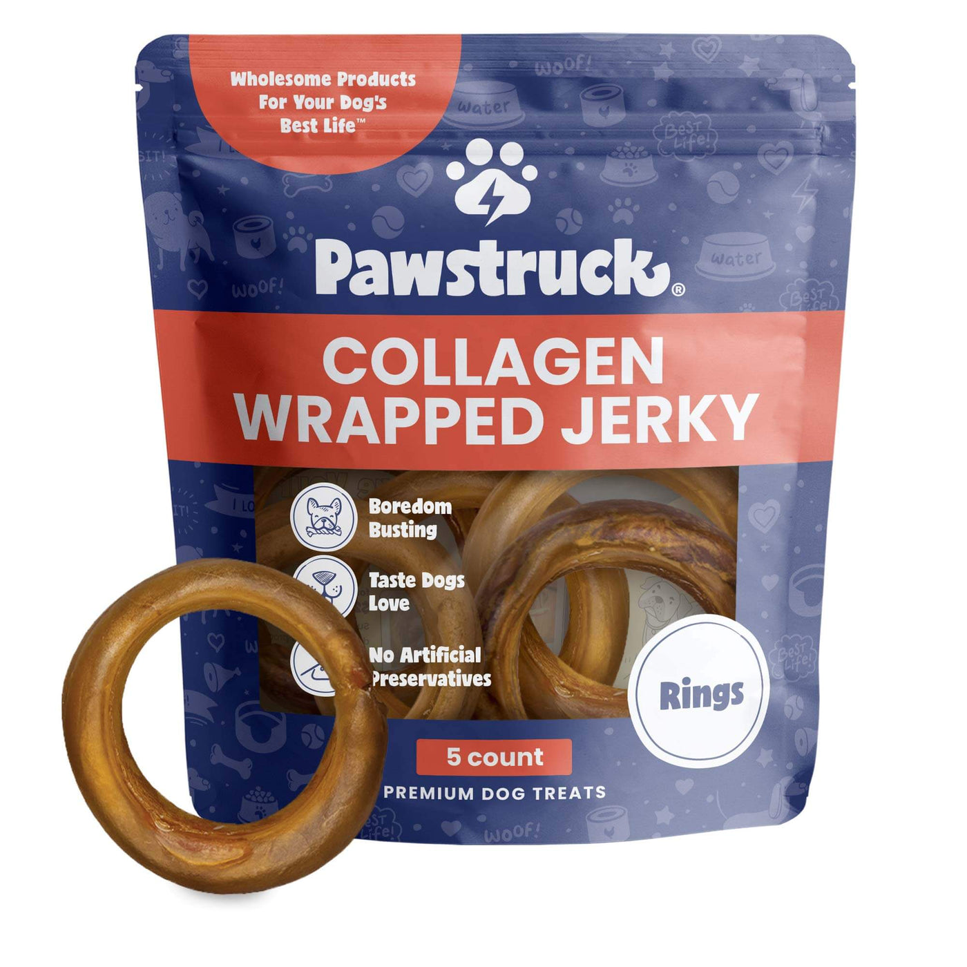 Product Image of Collagen Wrapped Jerky Ring. Best Collagen Chews for Dogs. Best Collagen Sticks.