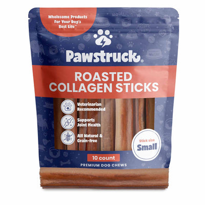 Pawstruck roasted collagen sticks for dogs, 10 count, small size, all natural, grain-free dog chews for dental health and joint support
