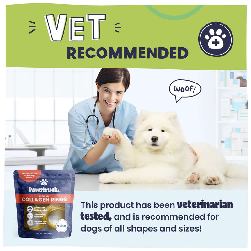 An image with a veterinarian and a white dog stating these are vet approved.