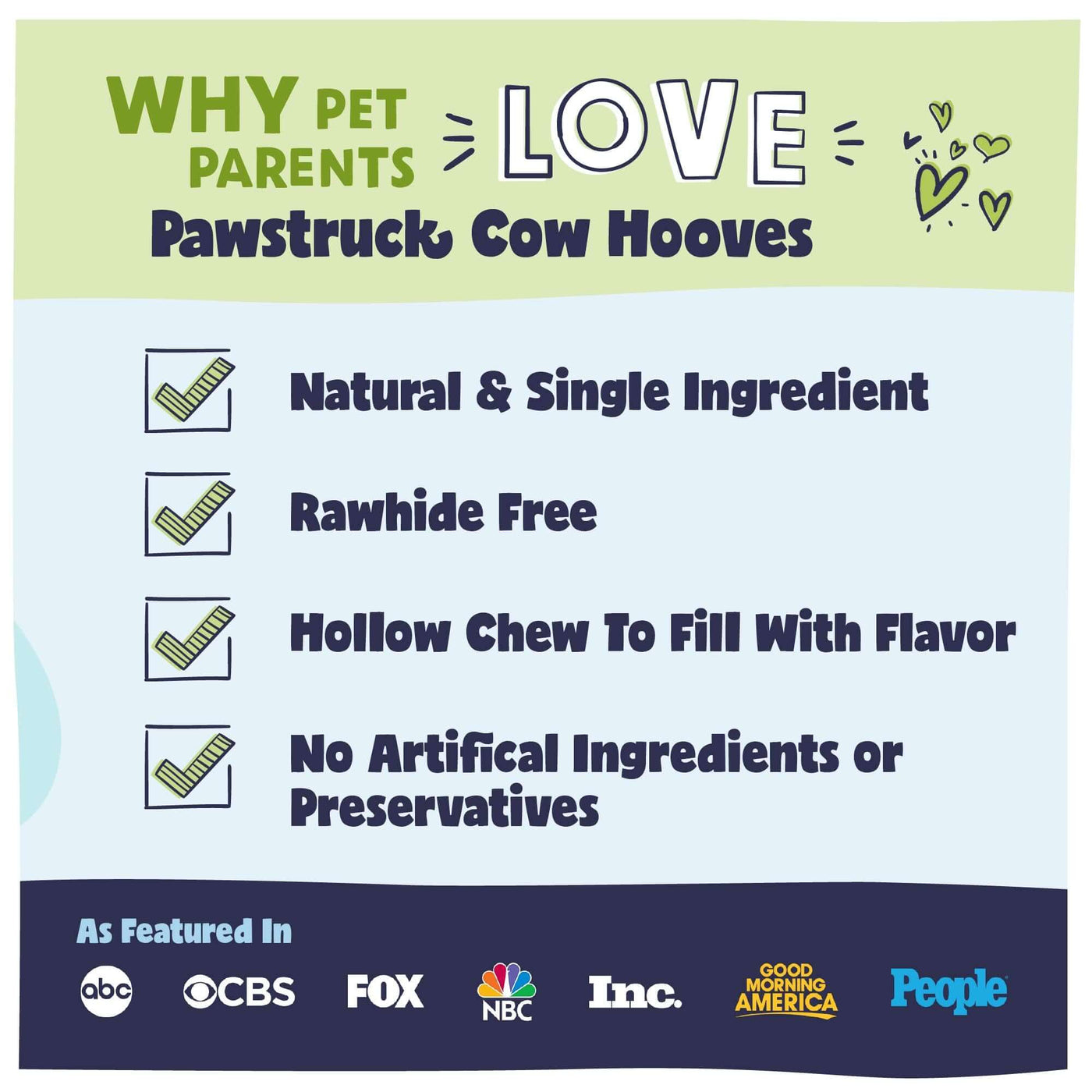 Advertisement on why pet parents love cow hooves