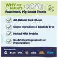 Advertisement on why pet parent love pig snout treats