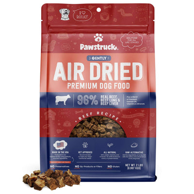 Red and blue bag of Beef Air Dried Dog Food