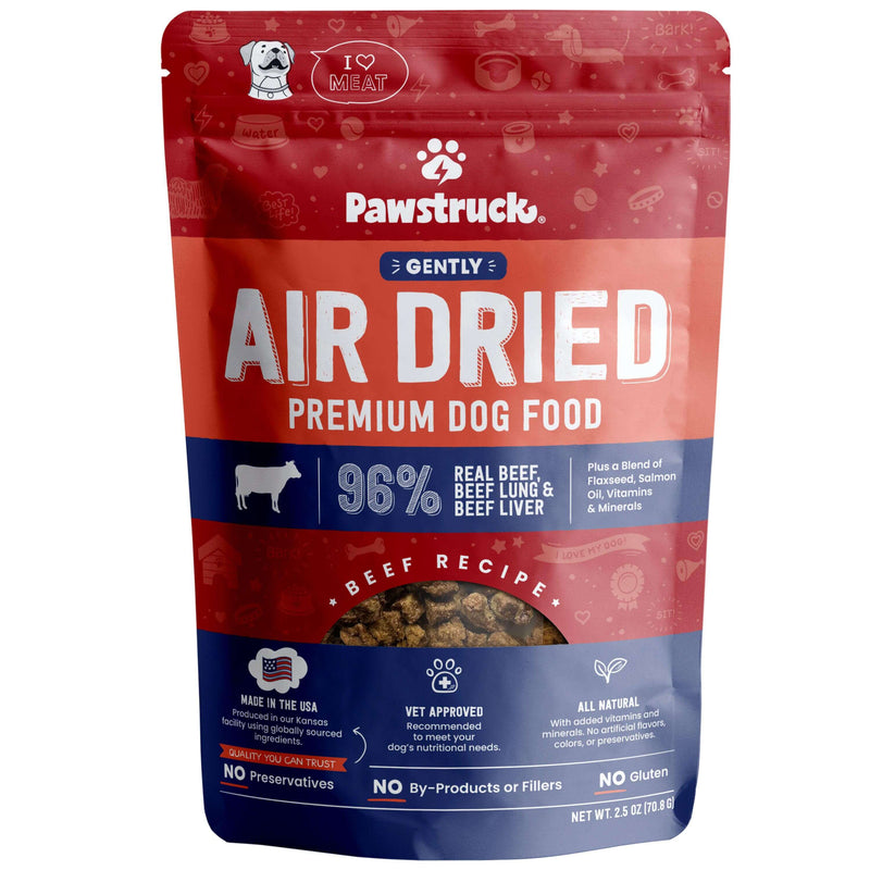 Red trial size bag of Beef flavored air dried dog food