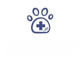 A blue paw print icon with a medical cross inside the paw, centered on a plain white background.
